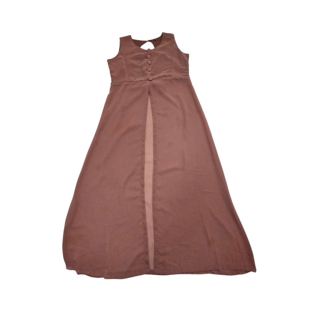 Bright Nex Mauve Pink Sleeveless Button Front Slit Maxi Dress Overlay XL Keyhole - Picture 12 of 12